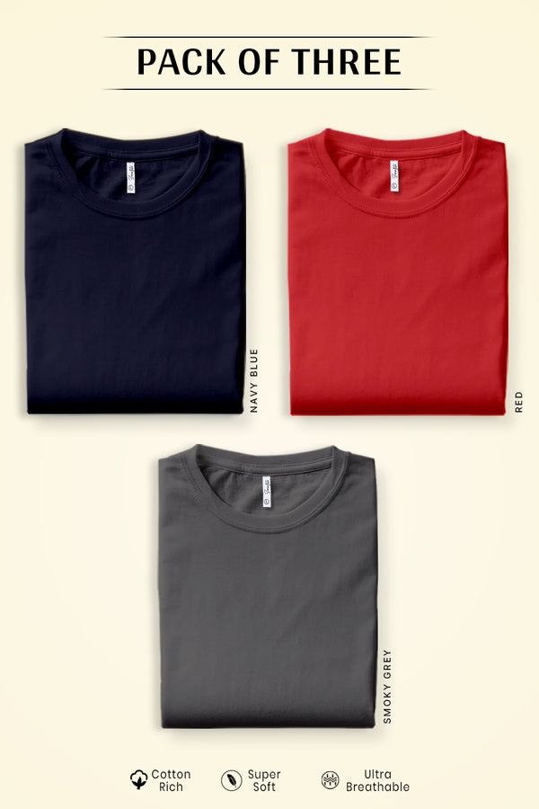 Pack 3 - Navy Blue, Red & Smoky Grey - Classic Crew