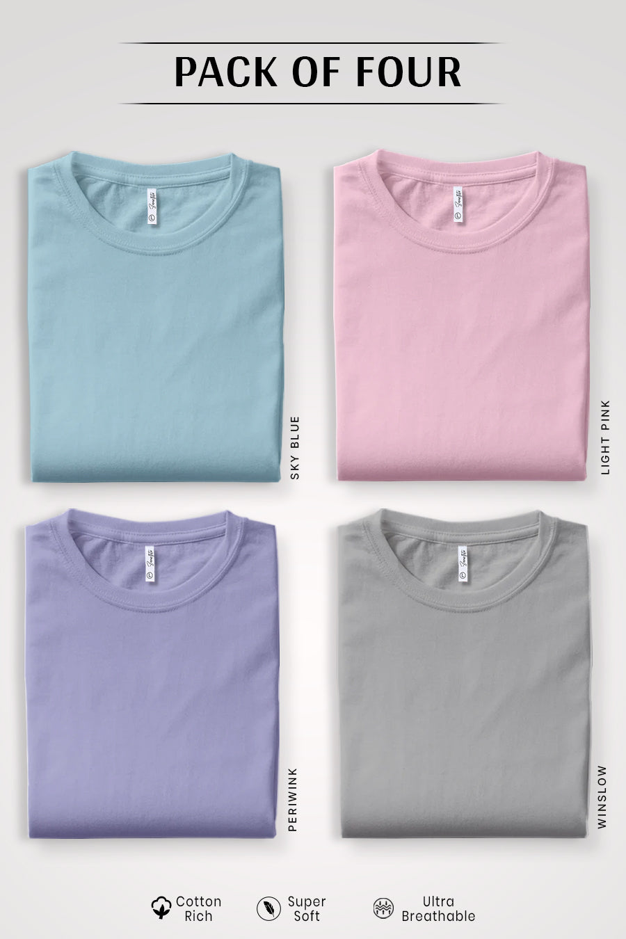 Pack 4 - Sky Blue, Periwinkle, Light Pink and Winslow Ash - Classic Crew