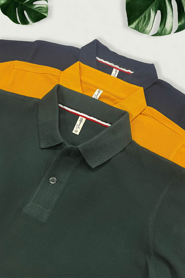 Pack 3 - Musturd, Army Green & Navy Blue - Classic Polo