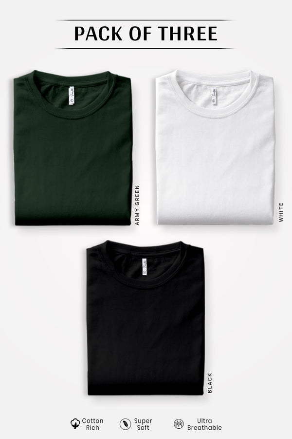 Pack 3 - Black, white & Army Green - Classic Crew