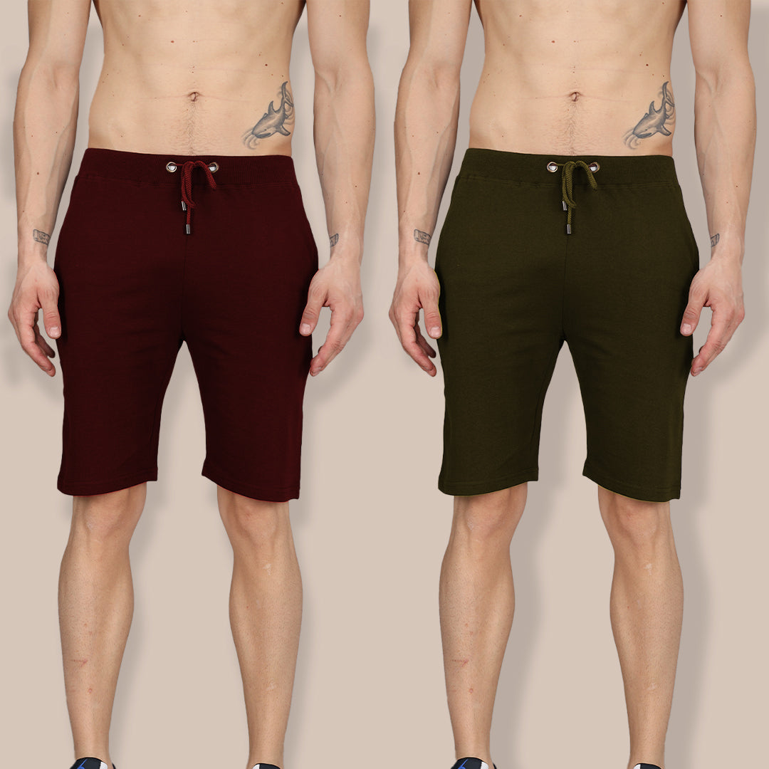 Combo of Maroon & Olive Shorts: Pack of 2