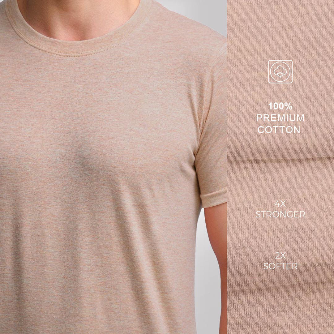 Peach Melange Round Neck T-Shirt