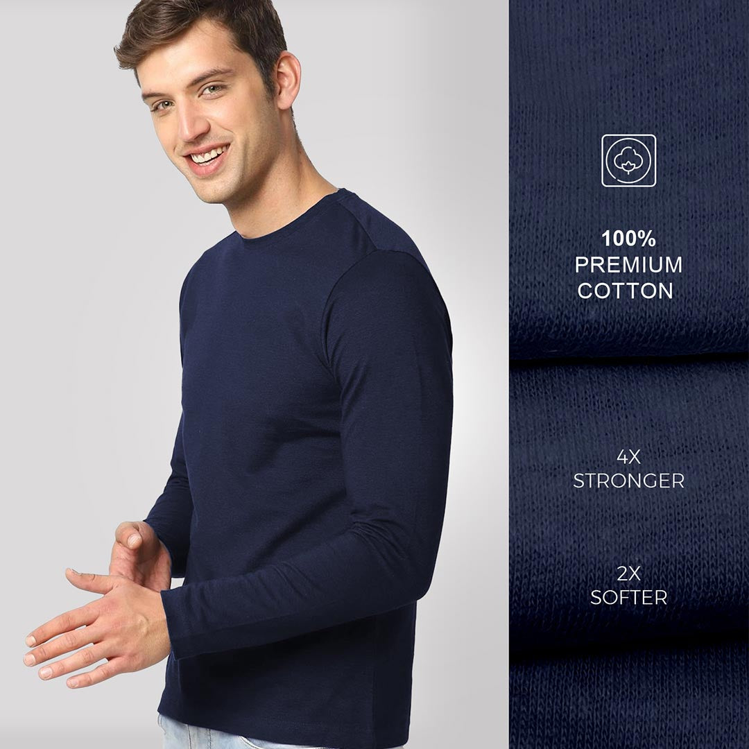 Combo of Navy Blue, Sky Blue Full-sleeved T-shirt: Pack of 2