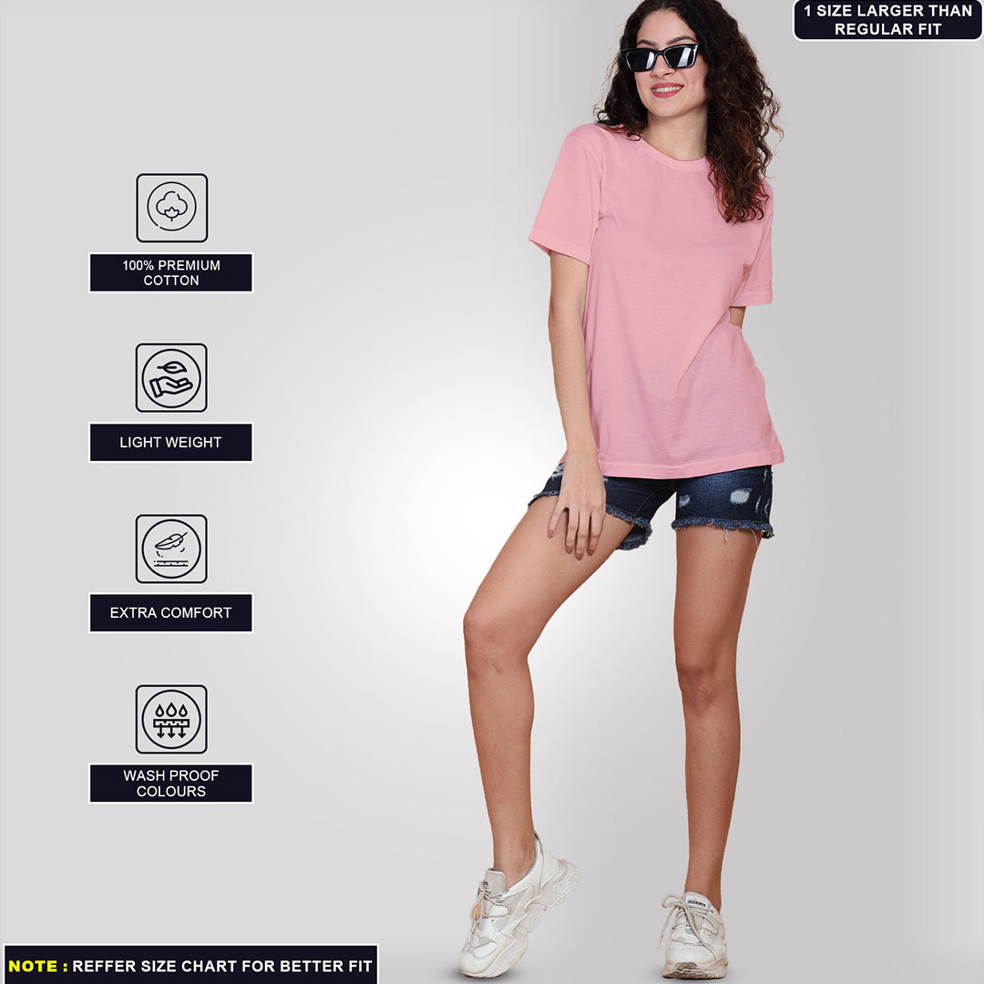 Light Pink Round Neck Loose Fit T-shirt