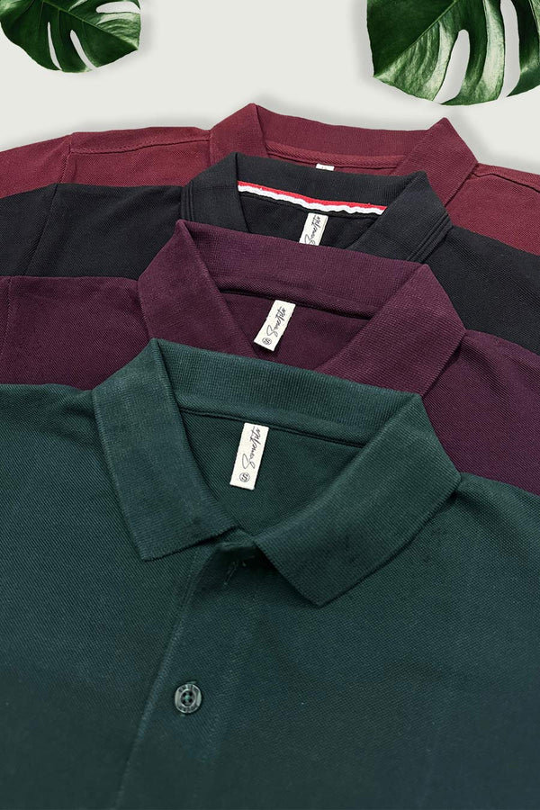 Pack 4 - Army Green, Maroon, Black & Wine - Classic Polo