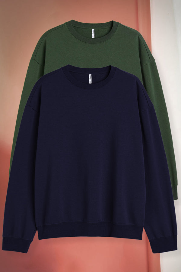 Pack 2 - Army Green & Navy Blue - Fleece Sweatshirt