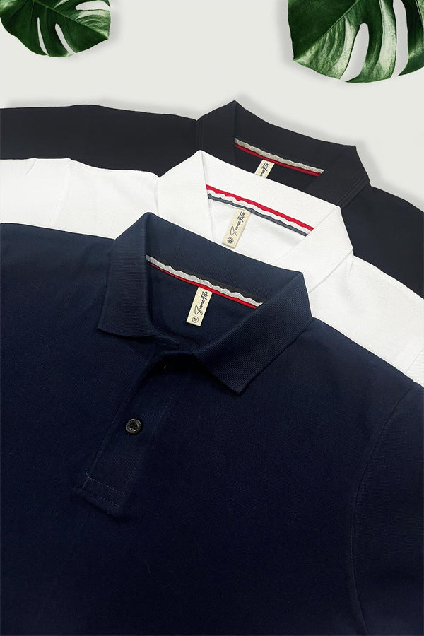 Pack 3 - Black, Navy Blue & White - Classic Polo
