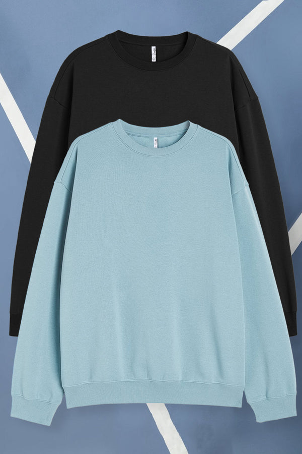 Pack 2 - Black & Sky Blue - Fleece Sweatshirt