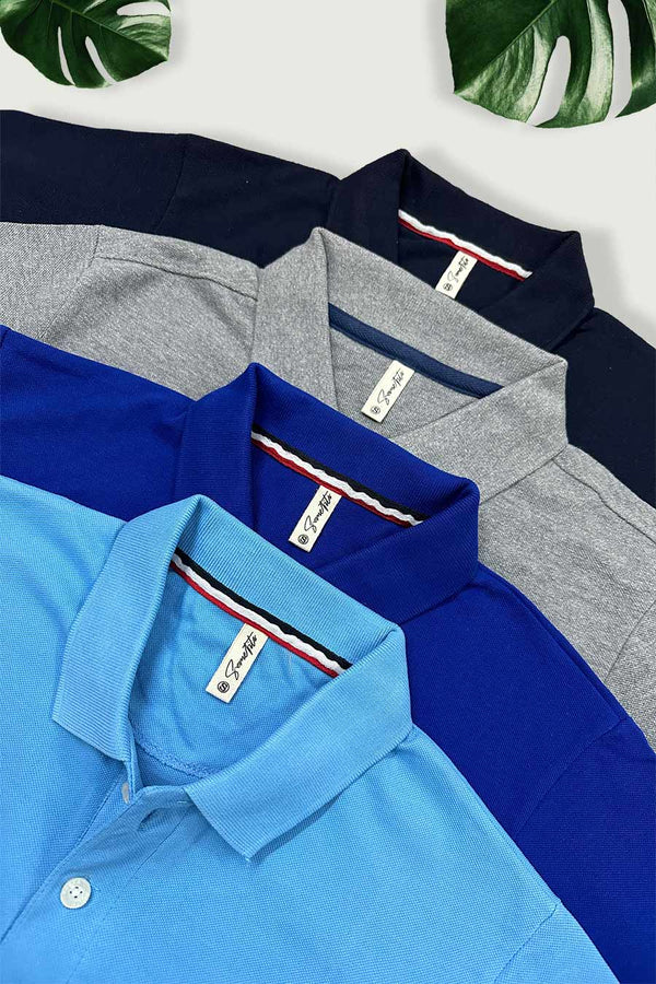 Pack 4 - Royal Blue, Grey, Navy Blue & Sky Blue - Classic Polo