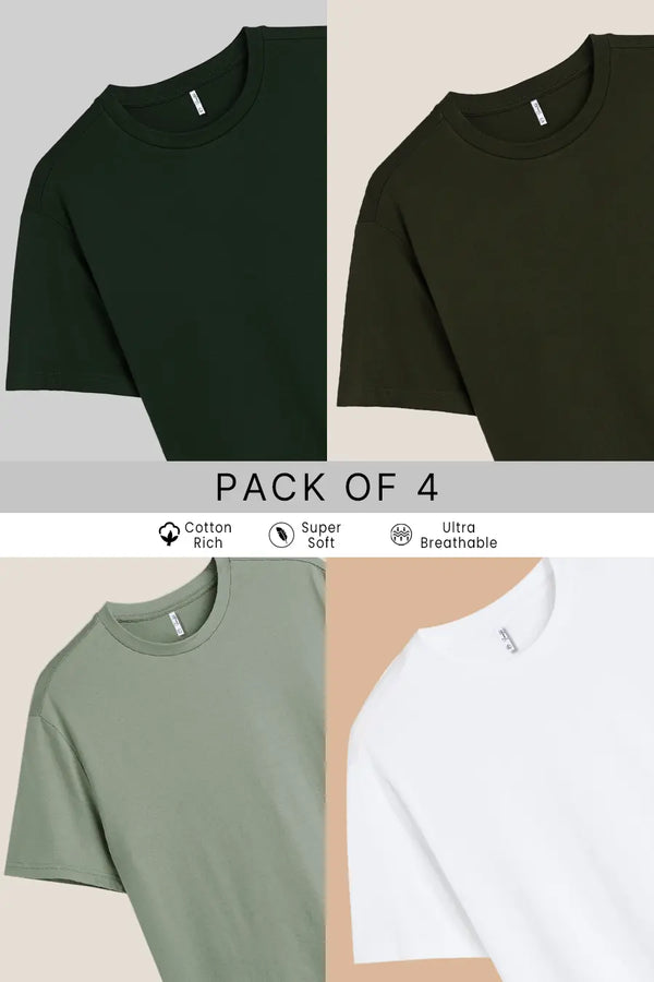 Pack 4 - Army Green, White, Olive & Sage - Classic Crew