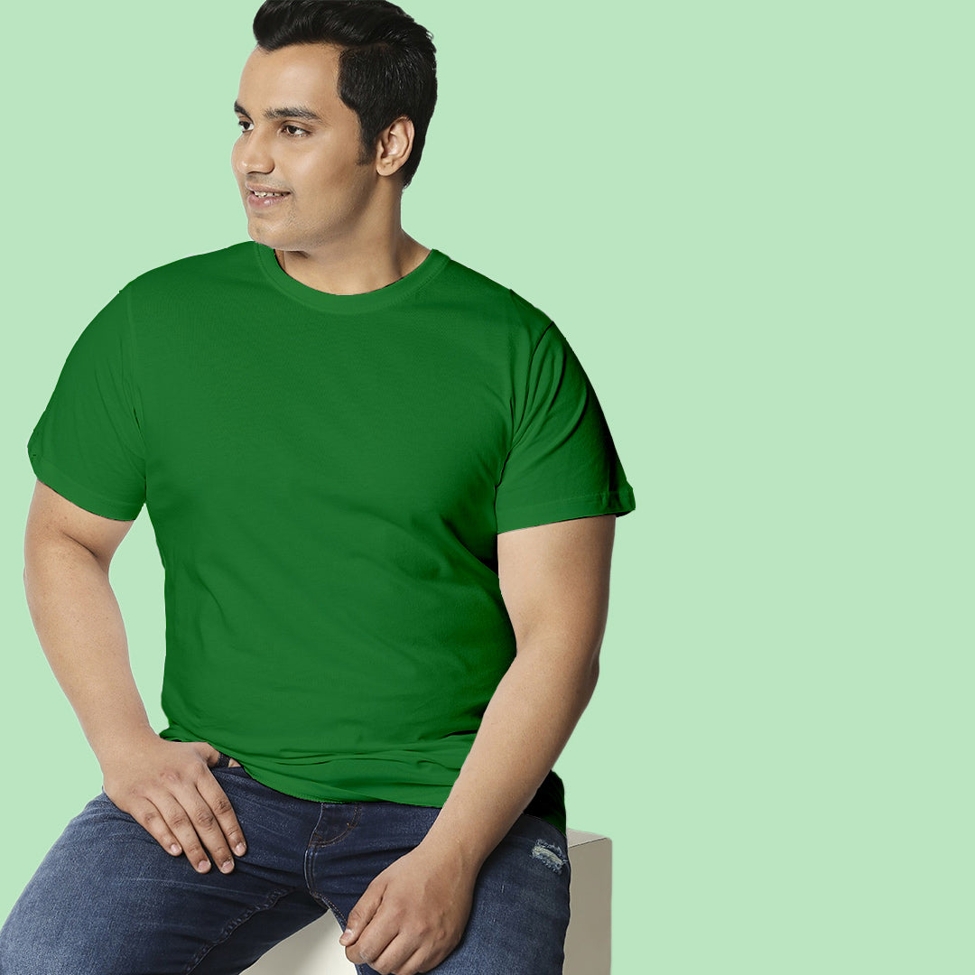 Light Green  Round Neck Half Sleeve Plus Size T-shirt
