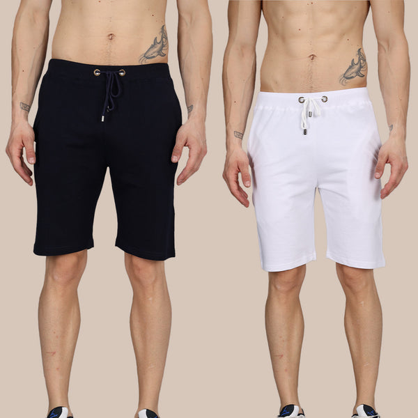 Combo of Navy & White Shorts: Pack of 2