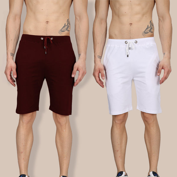 Combo of Maroon & White Shorts: Pack of 2