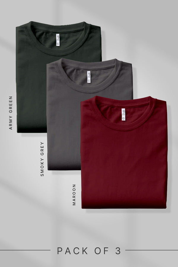 Pack 3 - Army Green, Smoky Grey & Maroon - Classic Crew