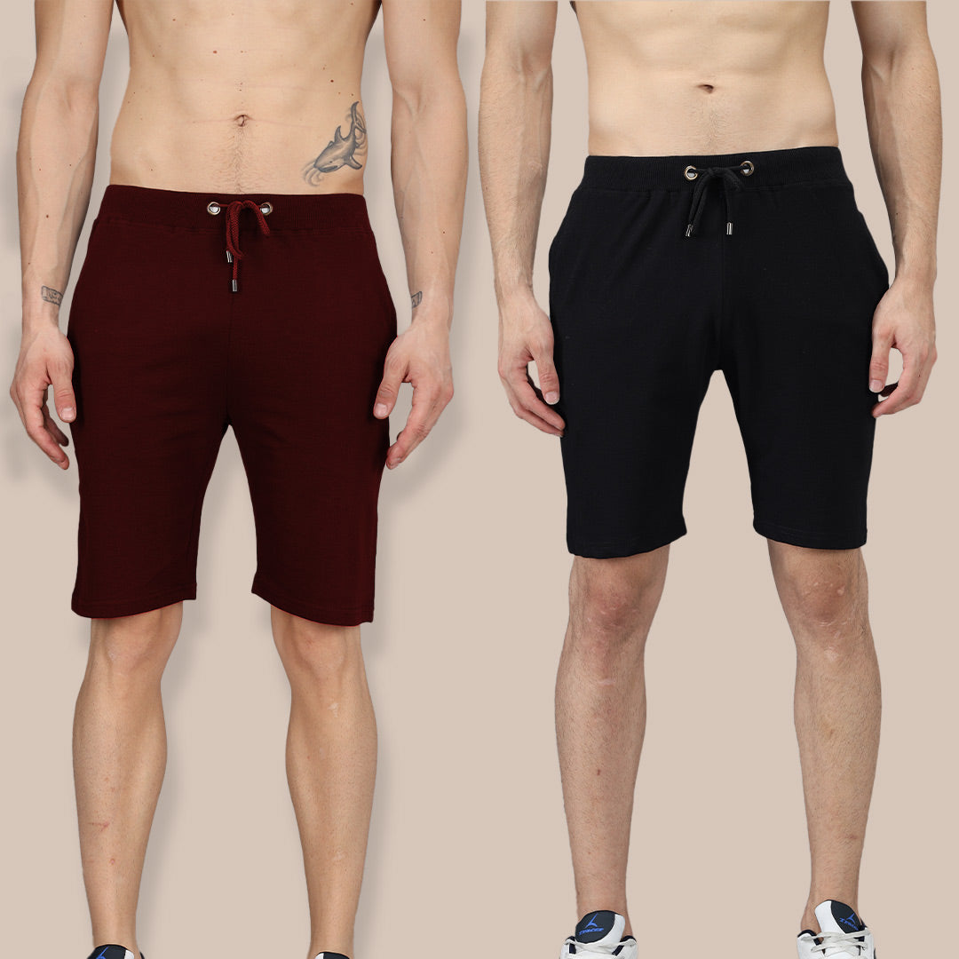 Combo of Maroon & Black Shorts: Pack of 2