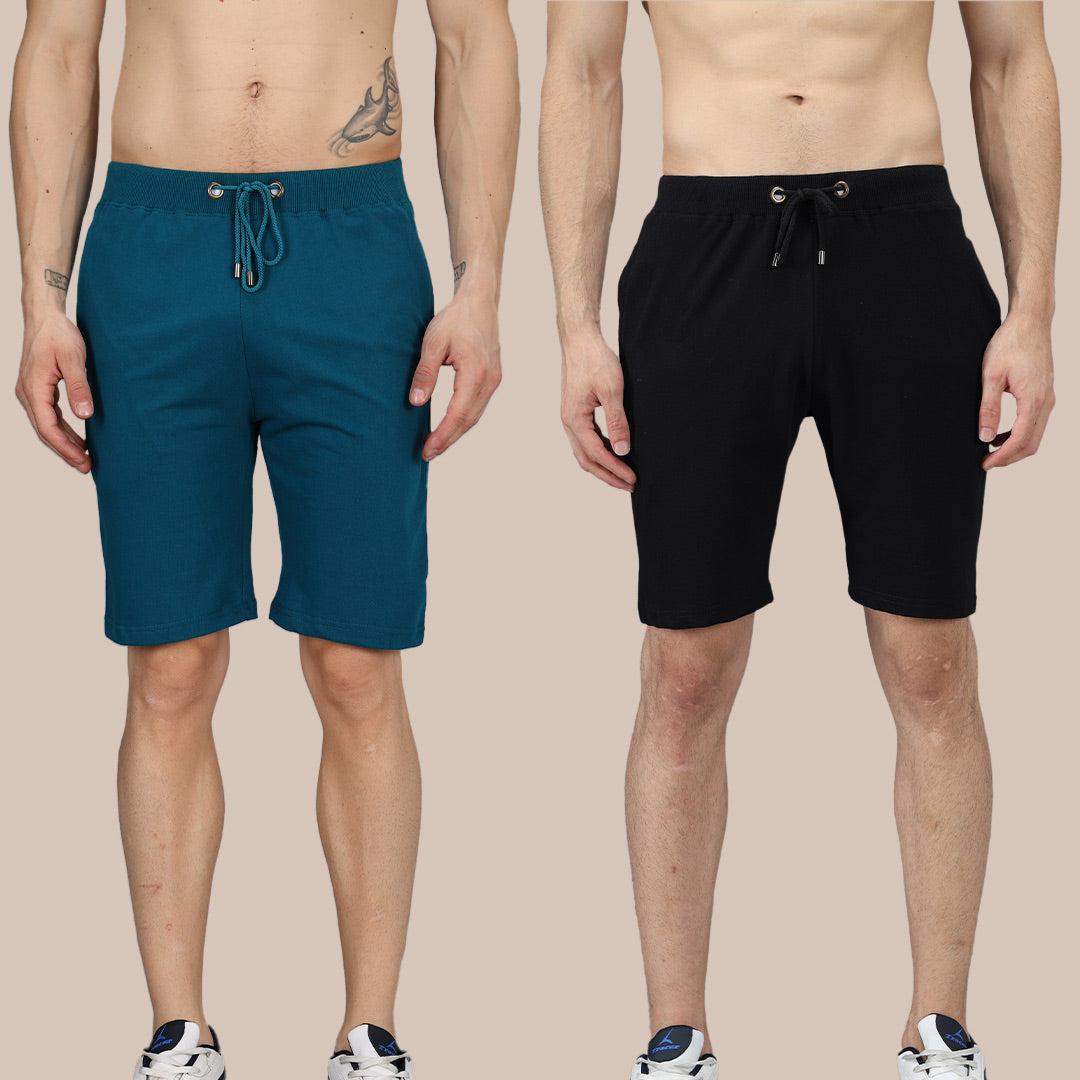 Combo of Turquoise & Black Shorts: Pack of 2