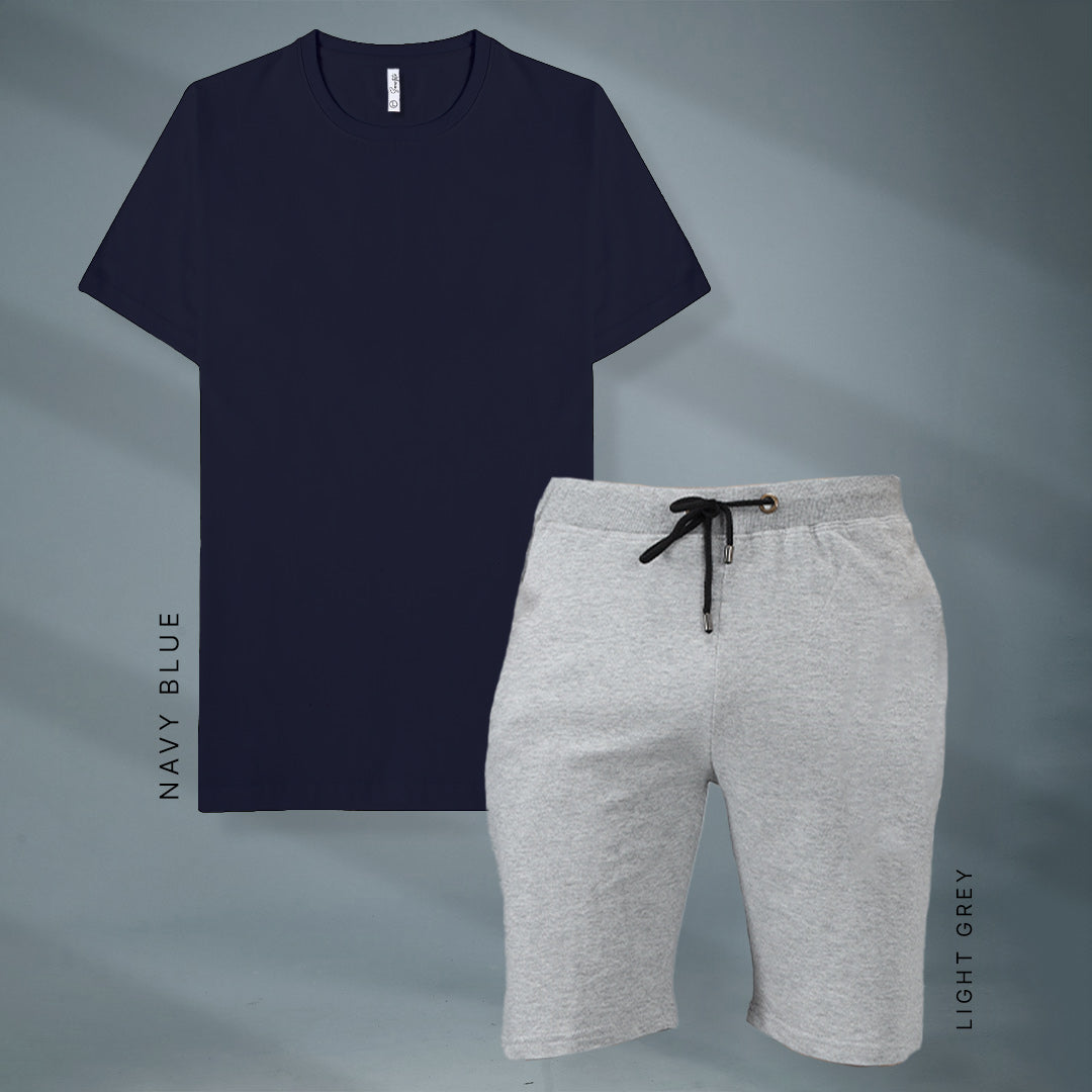 Navy Blue & LIght Grey T-Shirt and Shorts Set for Men