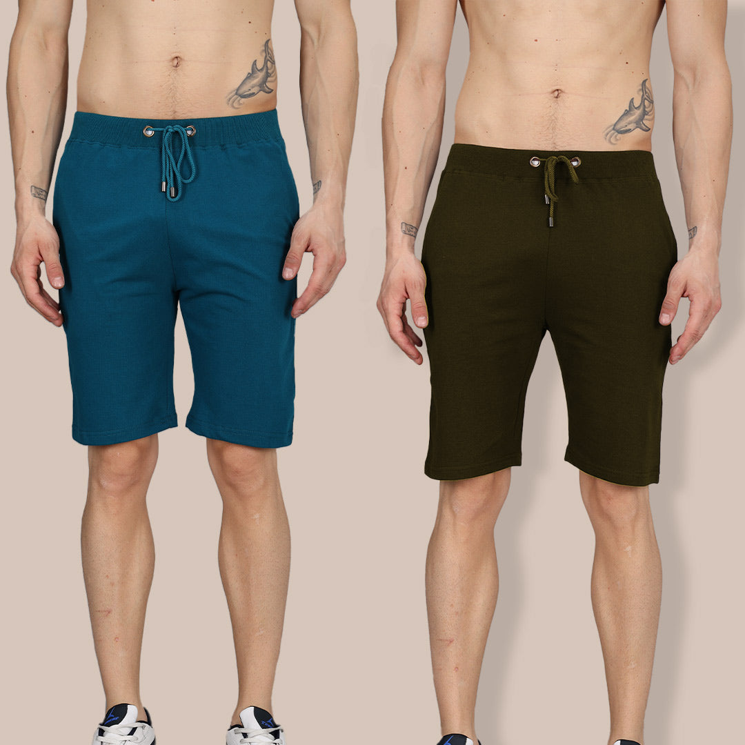 Combo of Turquoise & Olive Shorts: Pack of 2