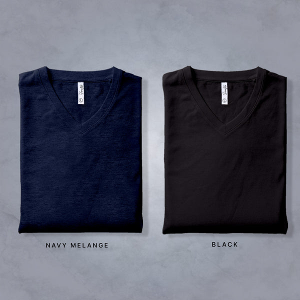 Combo Of Navy Melange & Black V Neck T-shirt: Pack of 2