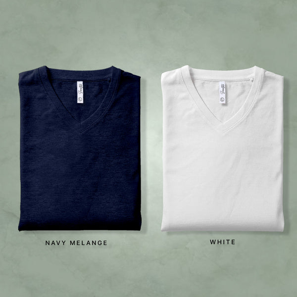 Combo Of Navy Melange & White V Neck T-shirt: Pack of 2