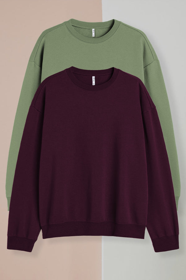 Pack 2 -  Sage Green & Wine - Fleece Sweatshirt