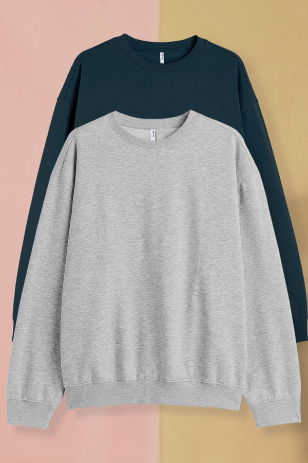 Pack 2 - Turquoise & Grey - Fleece Sweatshirt