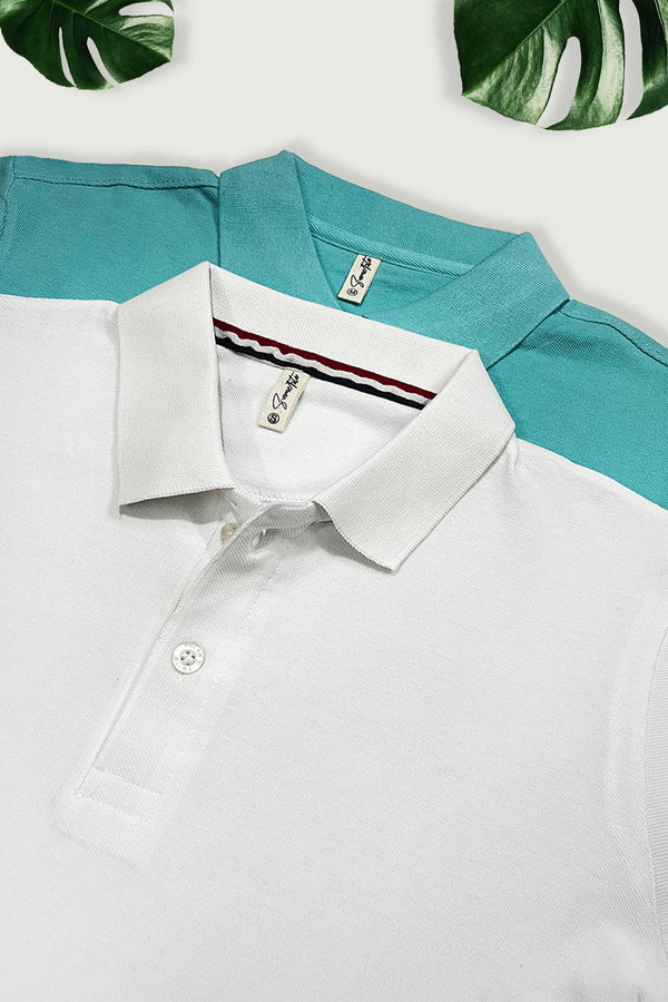Pack 2 - Teal & White - Classic Polo
