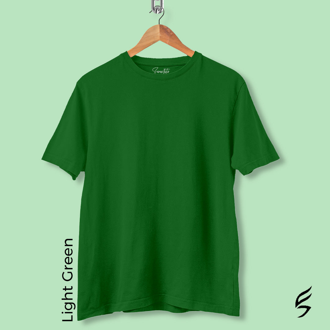 Light Green  Round Neck Half Sleeve Plus Size T-shirt